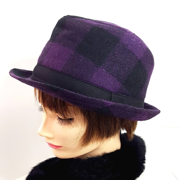 Y2K Le-chateau💜Purple-Black Checkered Fedora Hat - Picture 2 of 8